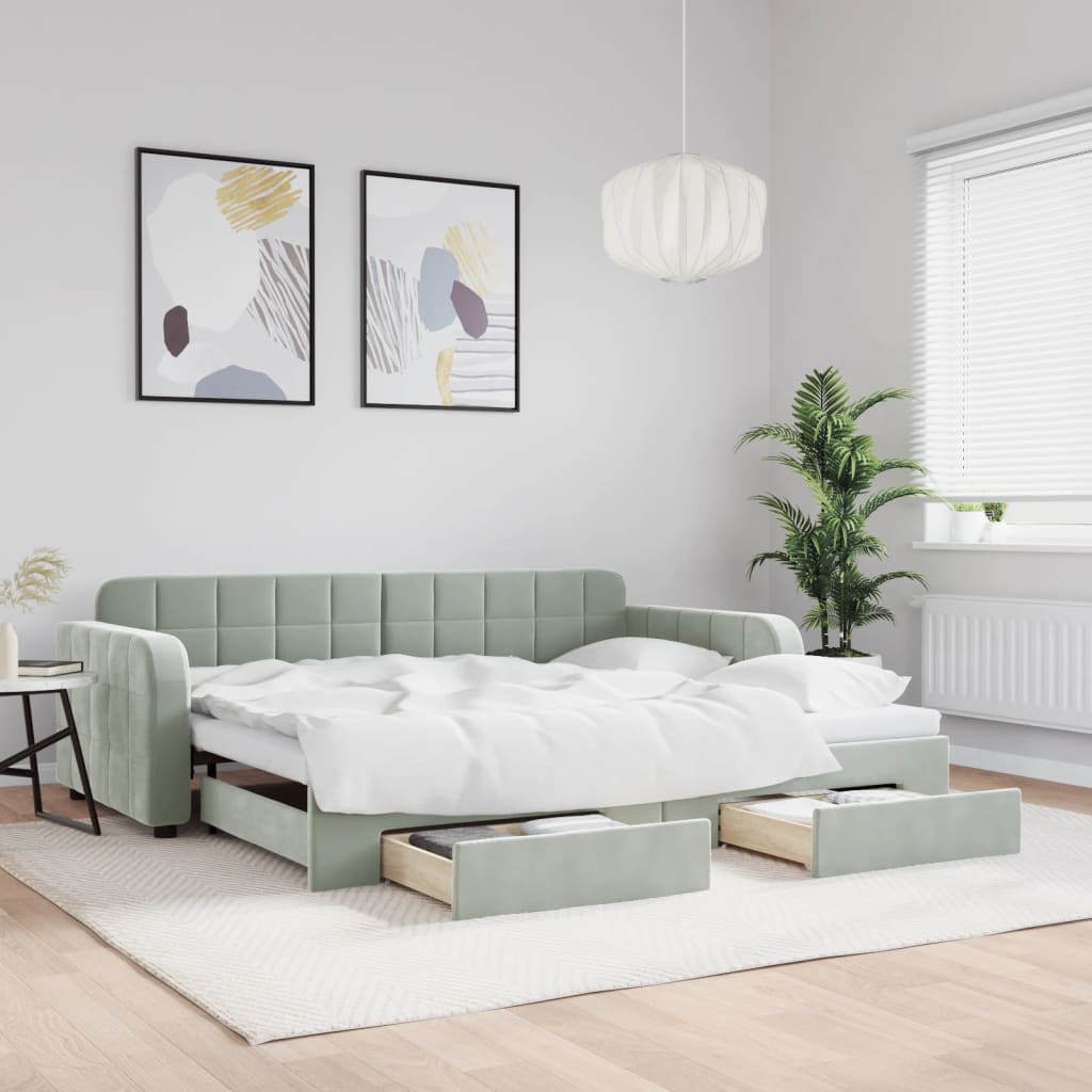 vidaXL Daybed with Trundle&Drawers without Mattress Light Grey 90x190 cm 1