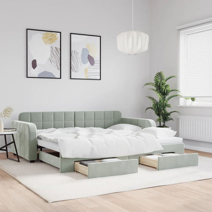 vidaXL Daybed with Trundle&Drawers without Mattress Light Grey 90x190 cm 1