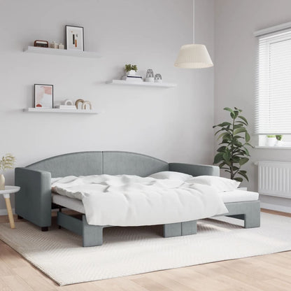 Day Bed 90x190 cm Fabric Light grey With trundle