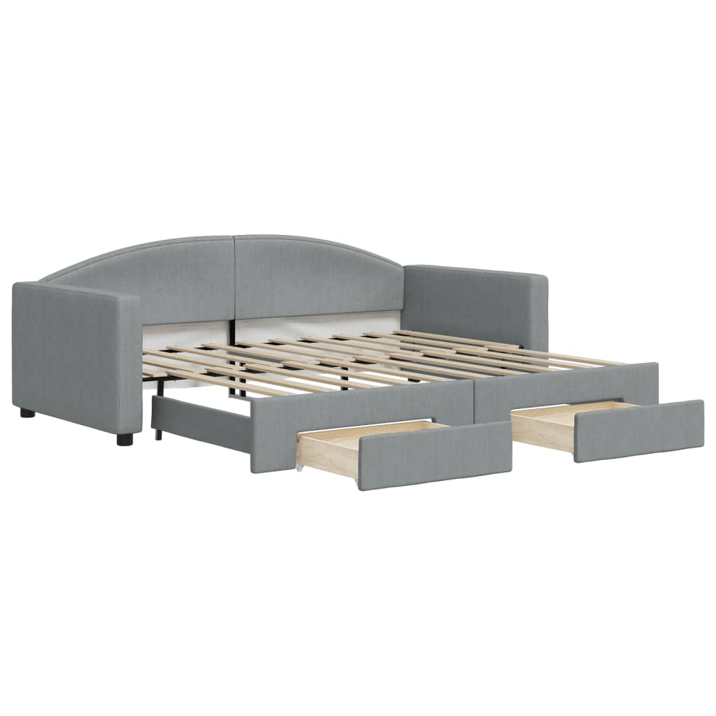 Day Bed 90x190 cm Fabric Light grey With trundle & drawer