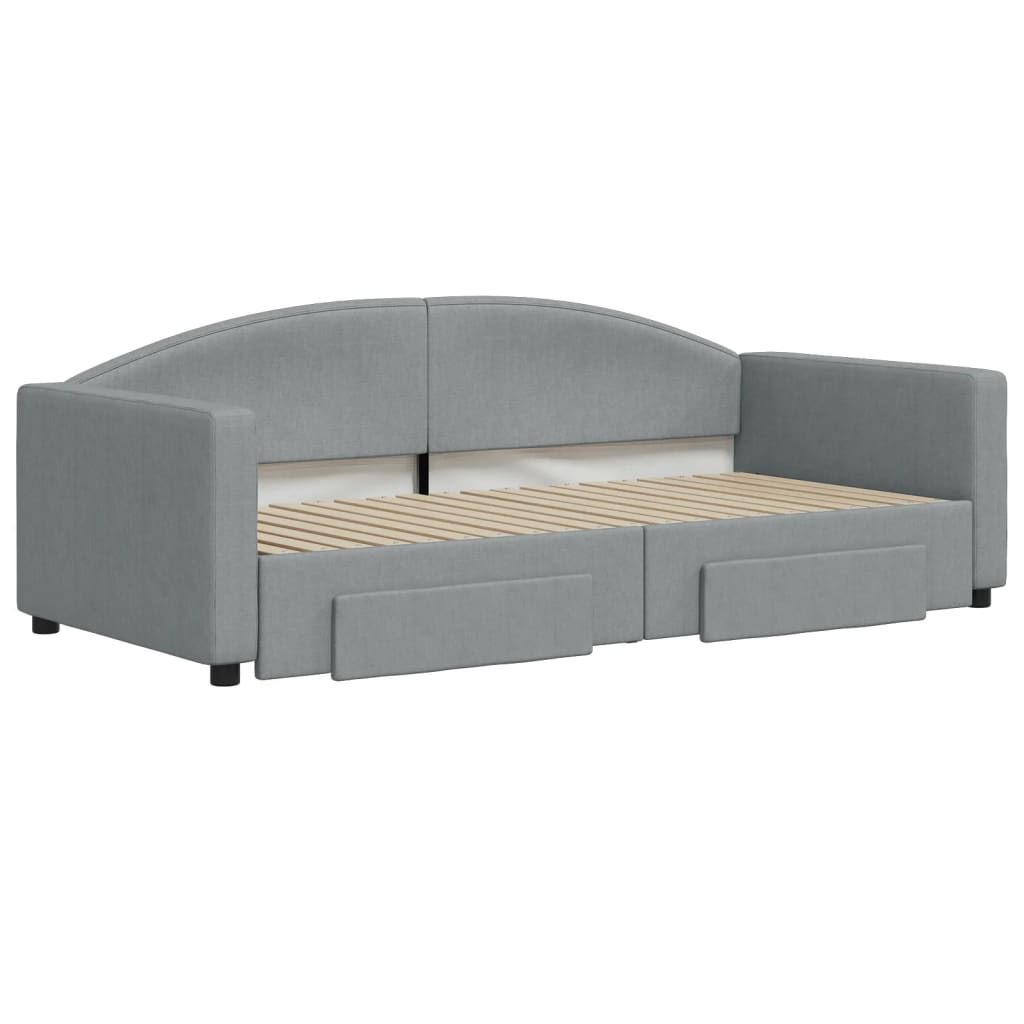 Day Bed 90x190 cm Fabric Light grey With trundle & drawer