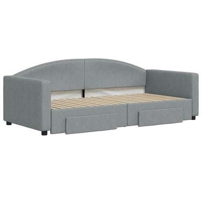 Day Bed 90x190 cm Fabric Light grey With trundle & drawer