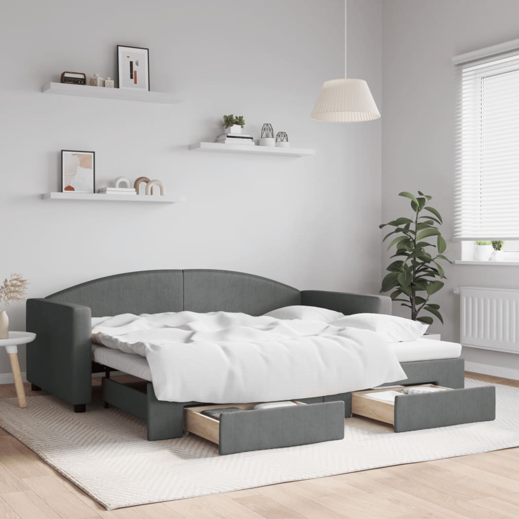 vidaXL Daybed with Trundle&Drawers without Mattress Dark Grey 90x190cm 1