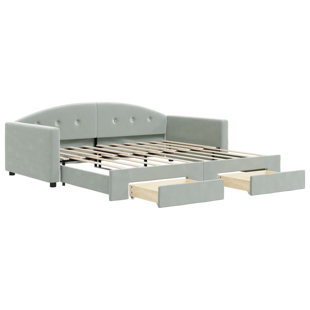 vidaXL Daybed with Trundle&Drawers without Mattress Light Grey 90x190 cm 2