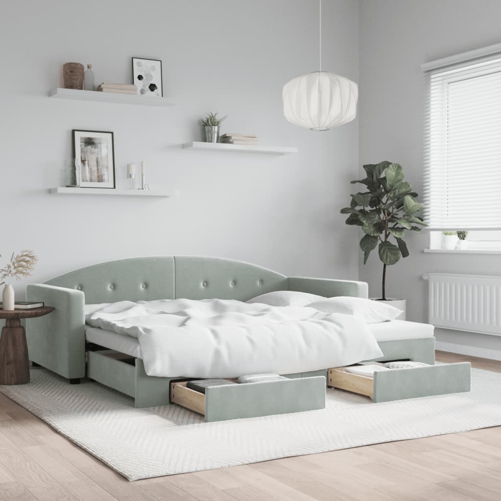 vidaXL Daybed with Trundle&Drawers without Mattress Light Grey 90x190 cm 1