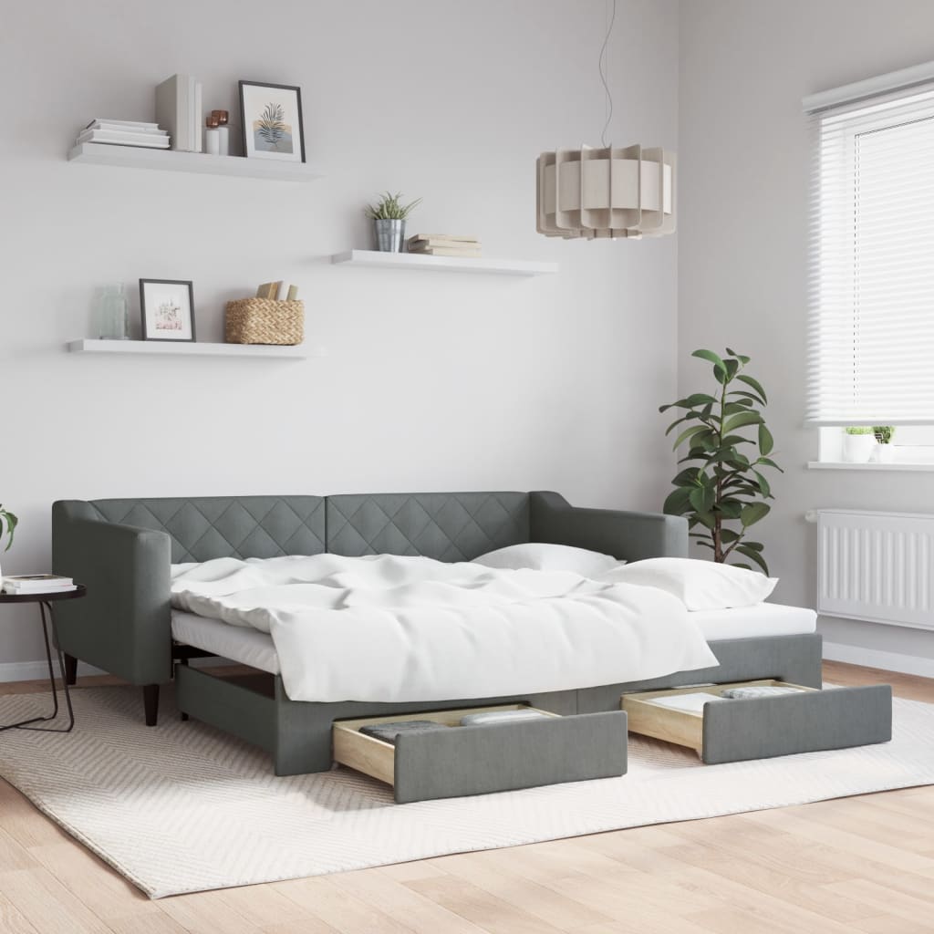 vidaXL Daybed with Trundle&Drawers without Mattress Dark Grey 90x190cm 1