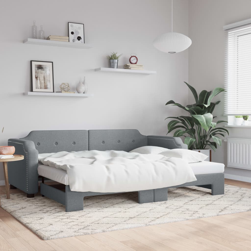 vidaXL Daybed with Trundle without Mattress Light Grey 90x190 cm Single 1