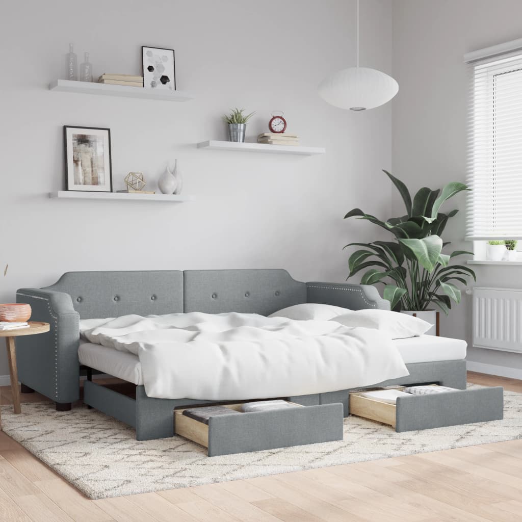 vidaXL Daybed with Trundle&Drawers Light Grey 90x190 cm 1
