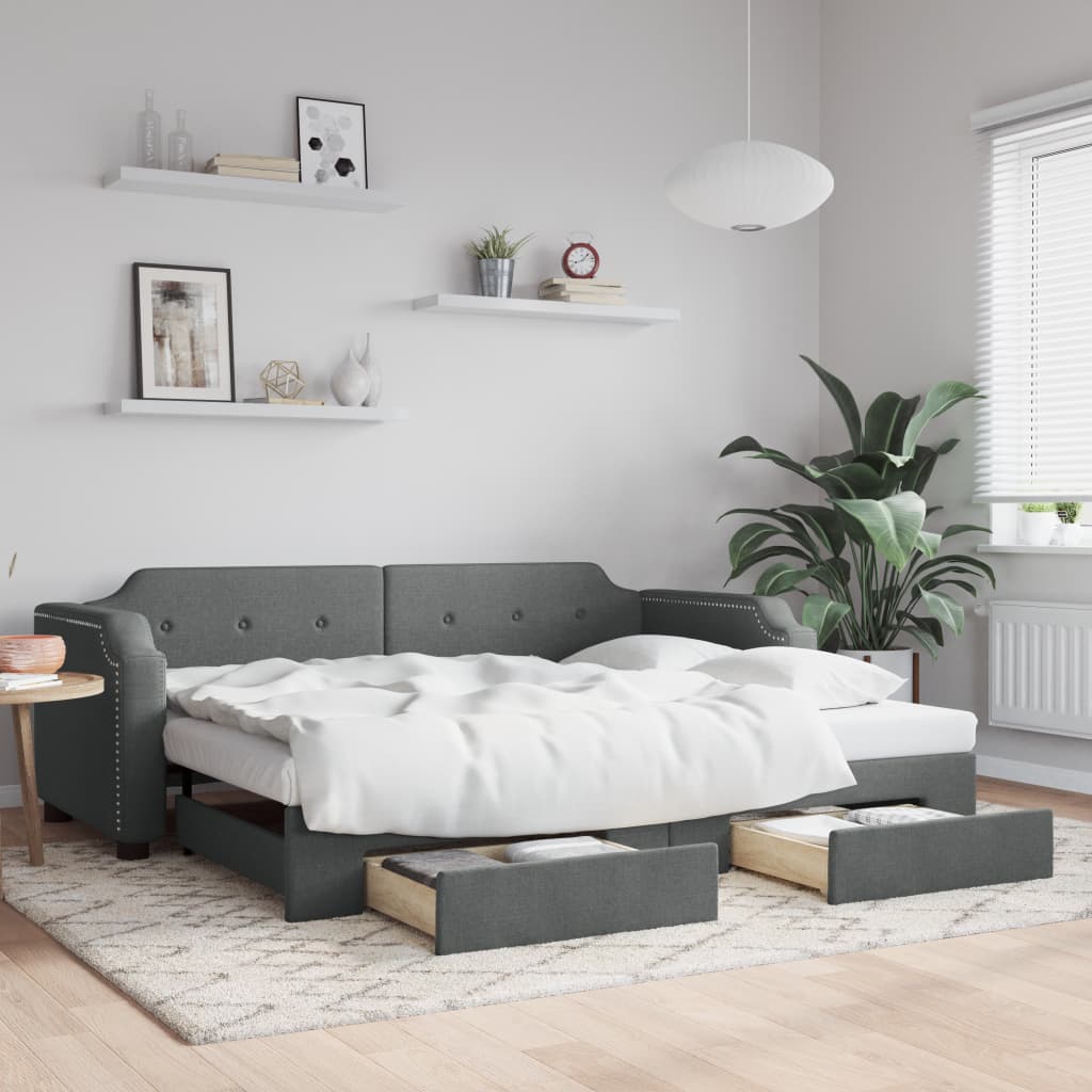vidaXL Daybed with Trundle&Drawers without Mattress Dark Grey 90x190cm 1