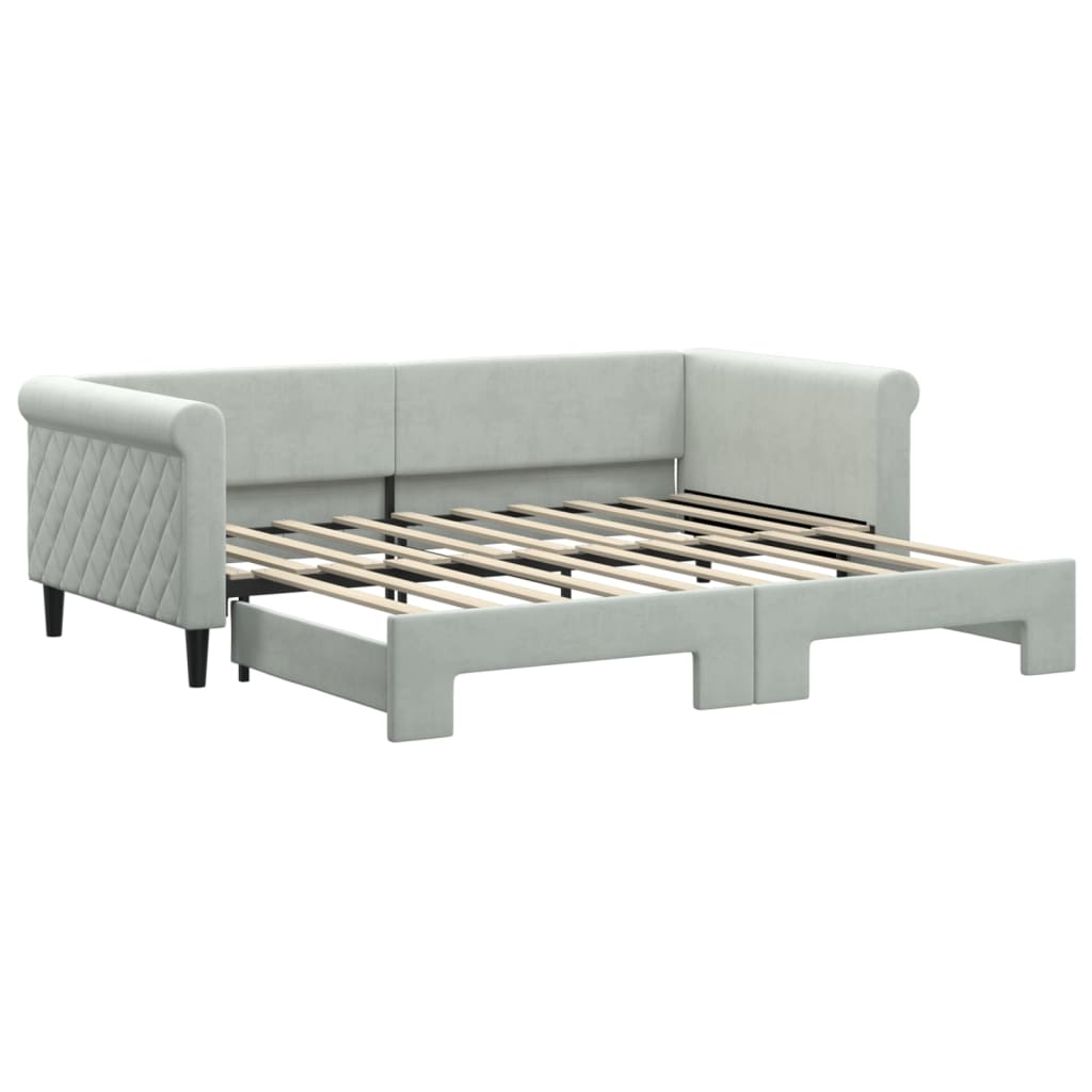 Day Bed 90x190 cm Velvet Light grey With trundle