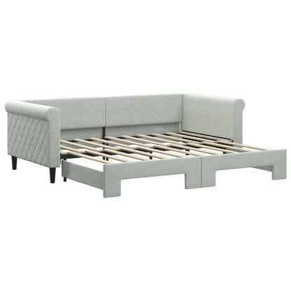 Day Bed 90x190 cm Velvet Light grey With trundle