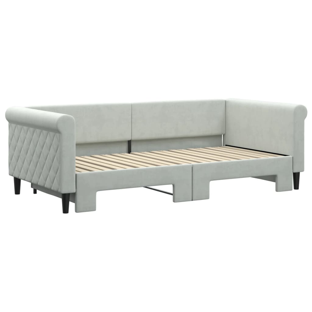 Day Bed 90x190 cm Velvet Light grey With trundle