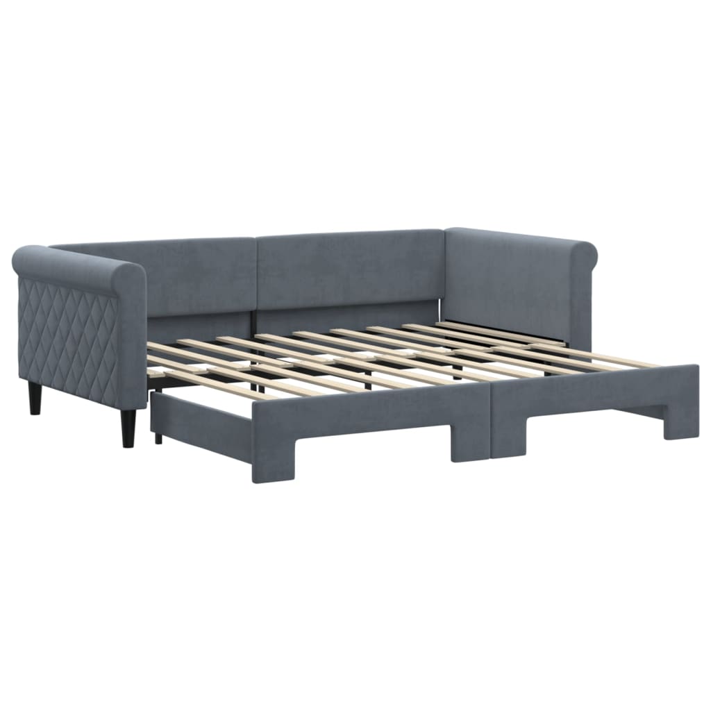 Day Bed 90x190 cm Velvet Dark grey With trundle