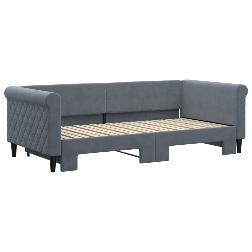 Day Bed 90x190 cm Velvet Dark grey With trundle