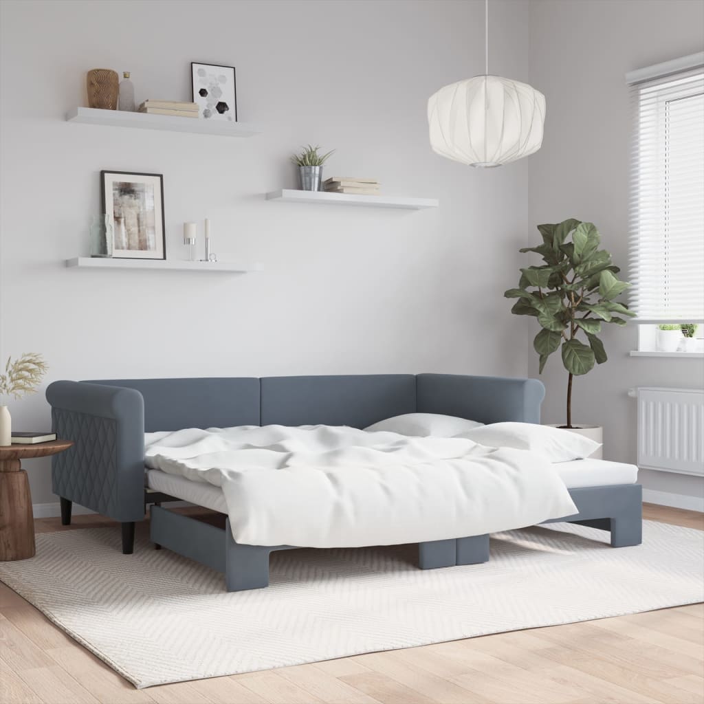 Day Bed 90x190 cm Velvet Dark grey With trundle