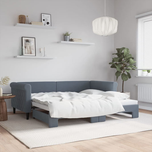 Day Bed 90x190 cm Velvet Dark grey With trundle
