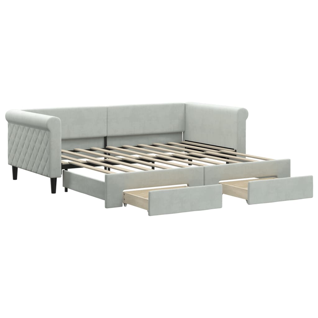 vidaXL Daybed with Trundle&Drawers without Mattress Light Grey 90x190 cm 2