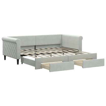 vidaXL Daybed with Trundle&Drawers without Mattress Light Grey 90x190 cm 2