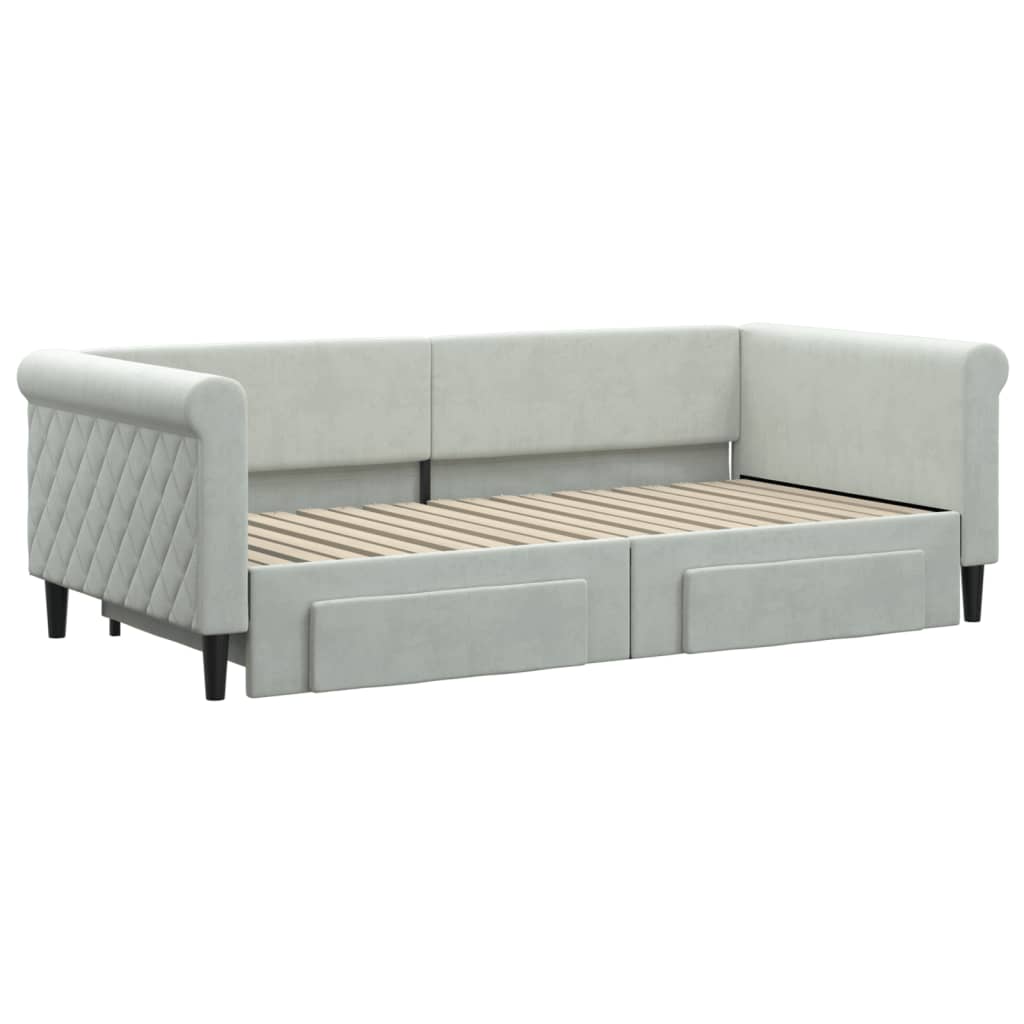 vidaXL Daybed with Trundle&Drawers without Mattress Light Grey 90x190 cm 3