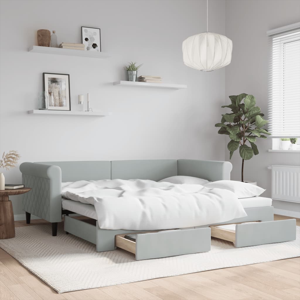 vidaXL Daybed with Trundle&Drawers without Mattress Light Grey 90x190 cm 1