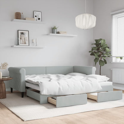 vidaXL Daybed with Trundle&Drawers without Mattress Light Grey 90x190 cm 1