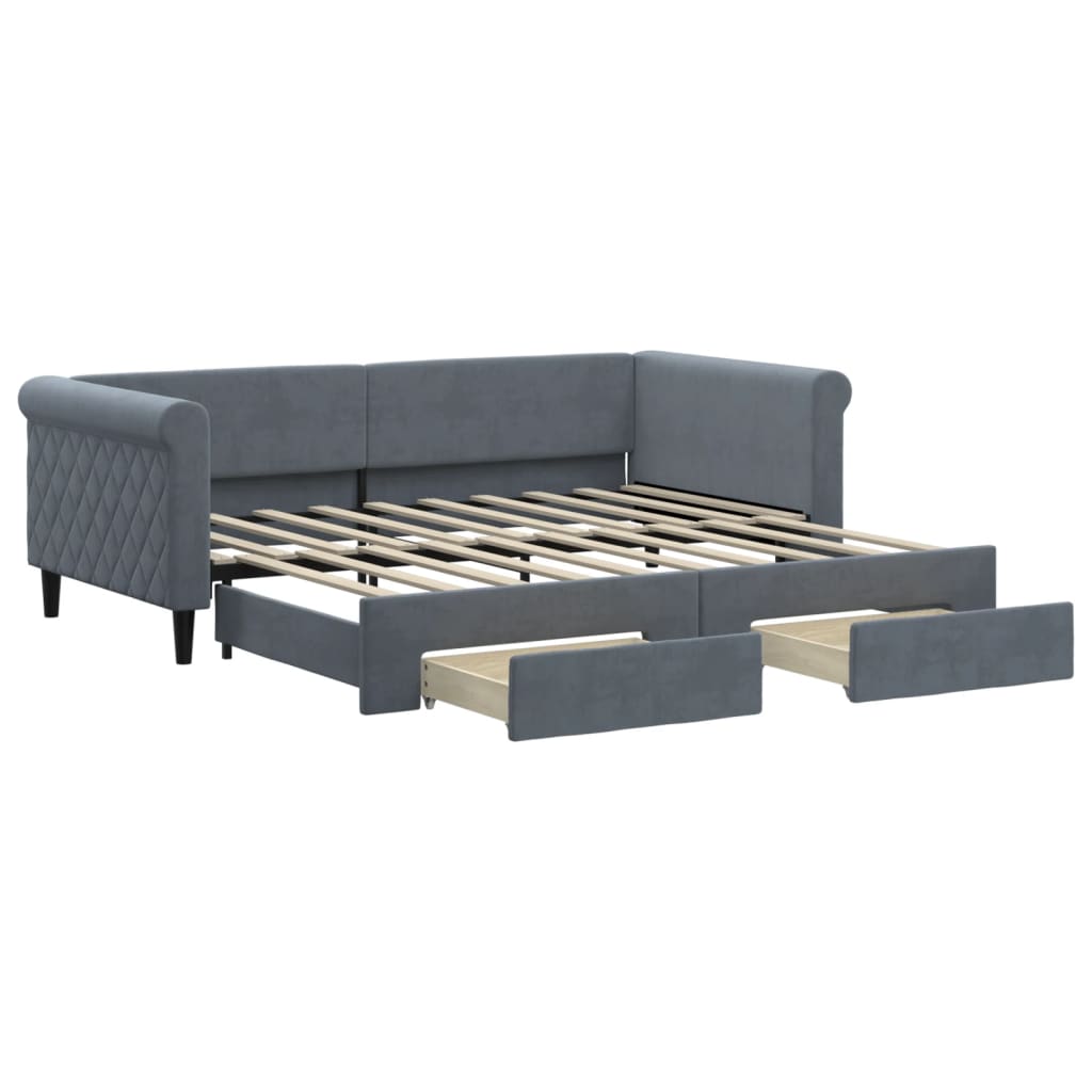 vidaXL Daybed with Trundle&Drawers without Mattress Dark Grey 90x190cm 2