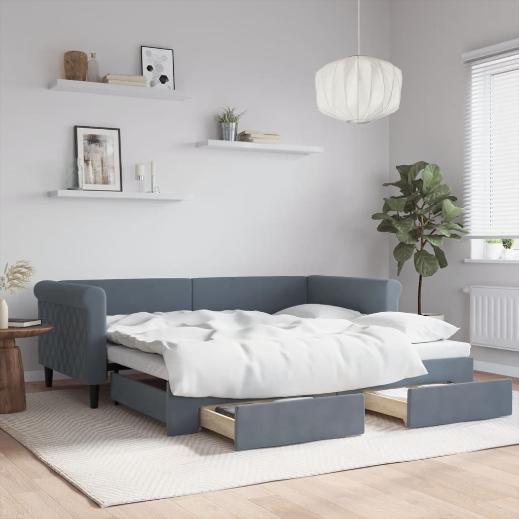 vidaXL Daybed with Trundle&Drawers without Mattress Dark Grey 90x190cm 1