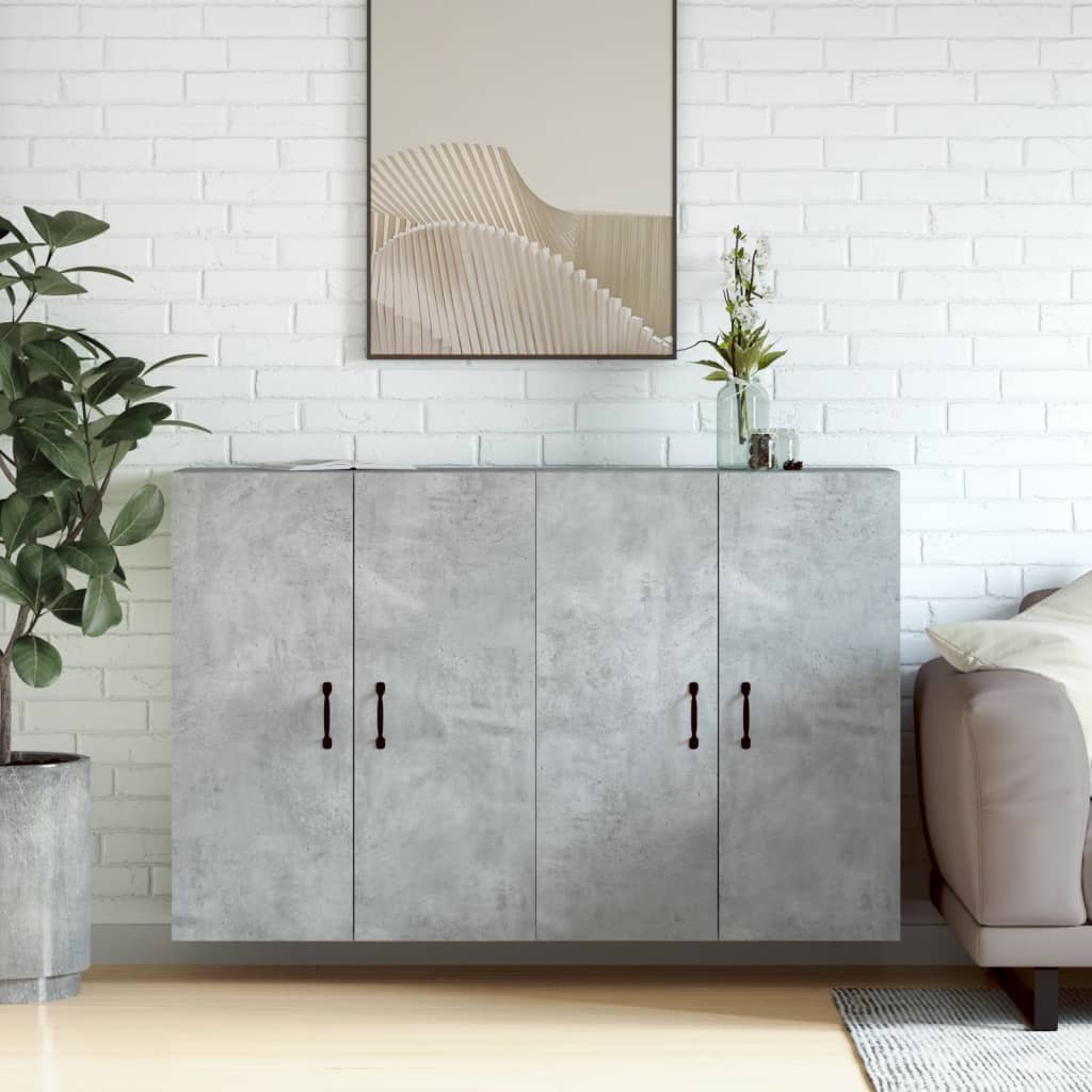 Wall Mounted Cabinets 2 pcs Engineered Wood Metal Black Concrete grey