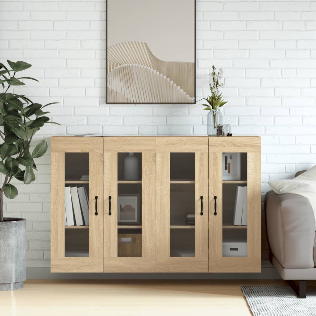 Wall Mounted Cabinets 2 pcs Engineered Wood Metal Black High gloss white