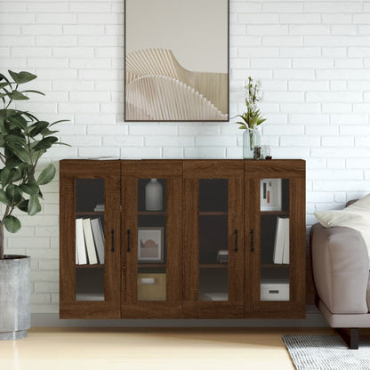 Wall Mounted Cabinets 2 pcs Engineered Wood Metal Black Brown oak