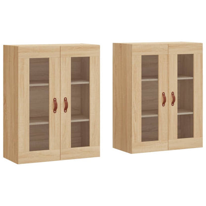 Wall Mounted Cabinets 2 pcs Engineered Wood Leather Sonoma oak