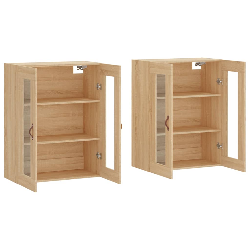 Wall Mounted Cabinets 2 pcs Engineered Wood Leather Sonoma oak