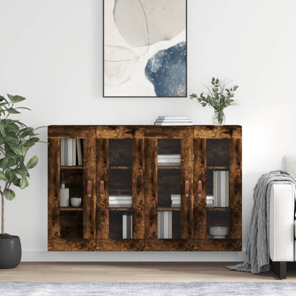 Wall Mounted Cabinets 2 pcs Engineered Wood Leather Smoked oak