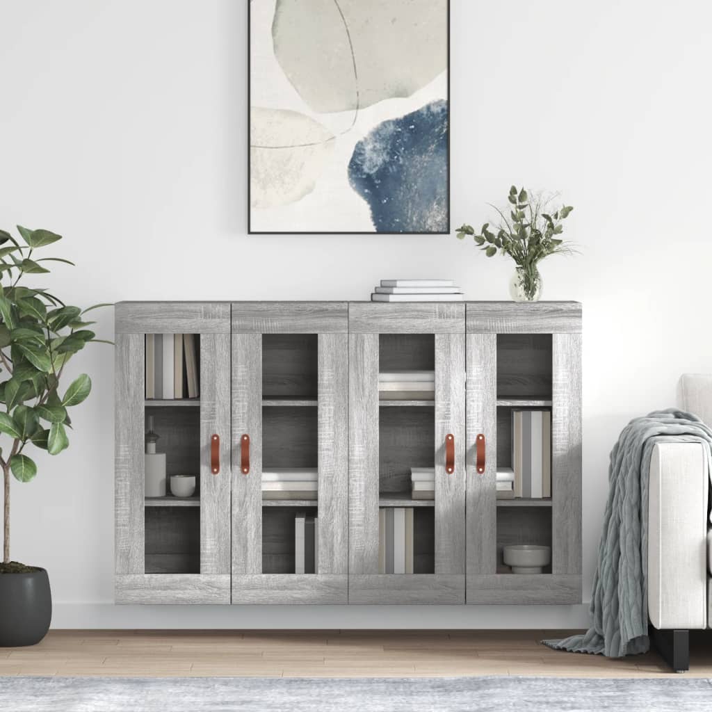 Wall Mounted Cabinets 2 pcs Engineered Wood Leather Grey sonoma