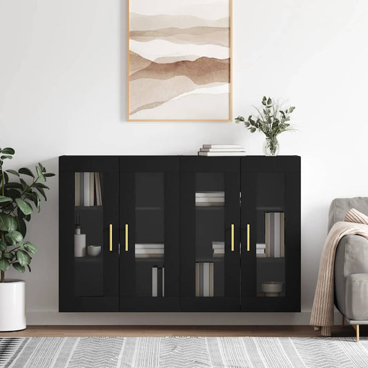 Wall Mounted Cabinets 2 pcs Engineered Wood Tube Gold Black