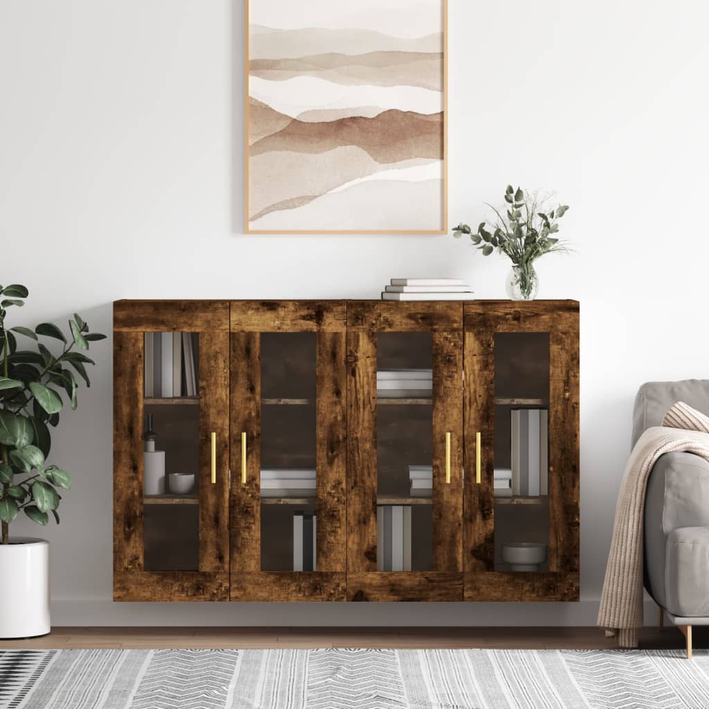 Wall Mounted Cabinets 2 pcs Engineered Wood Tube Gold Smoked oak
