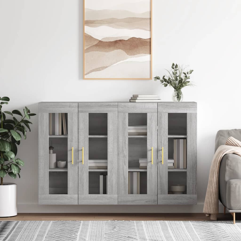 Wall Mounted Cabinets 2 pcs Engineered Wood Tube Gold Grey sonoma