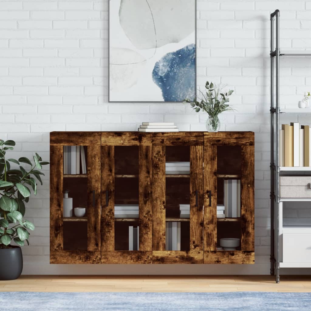 vidaXL Wall Mounted Cabinets 2 pcs Engineered Wood U Shape Black