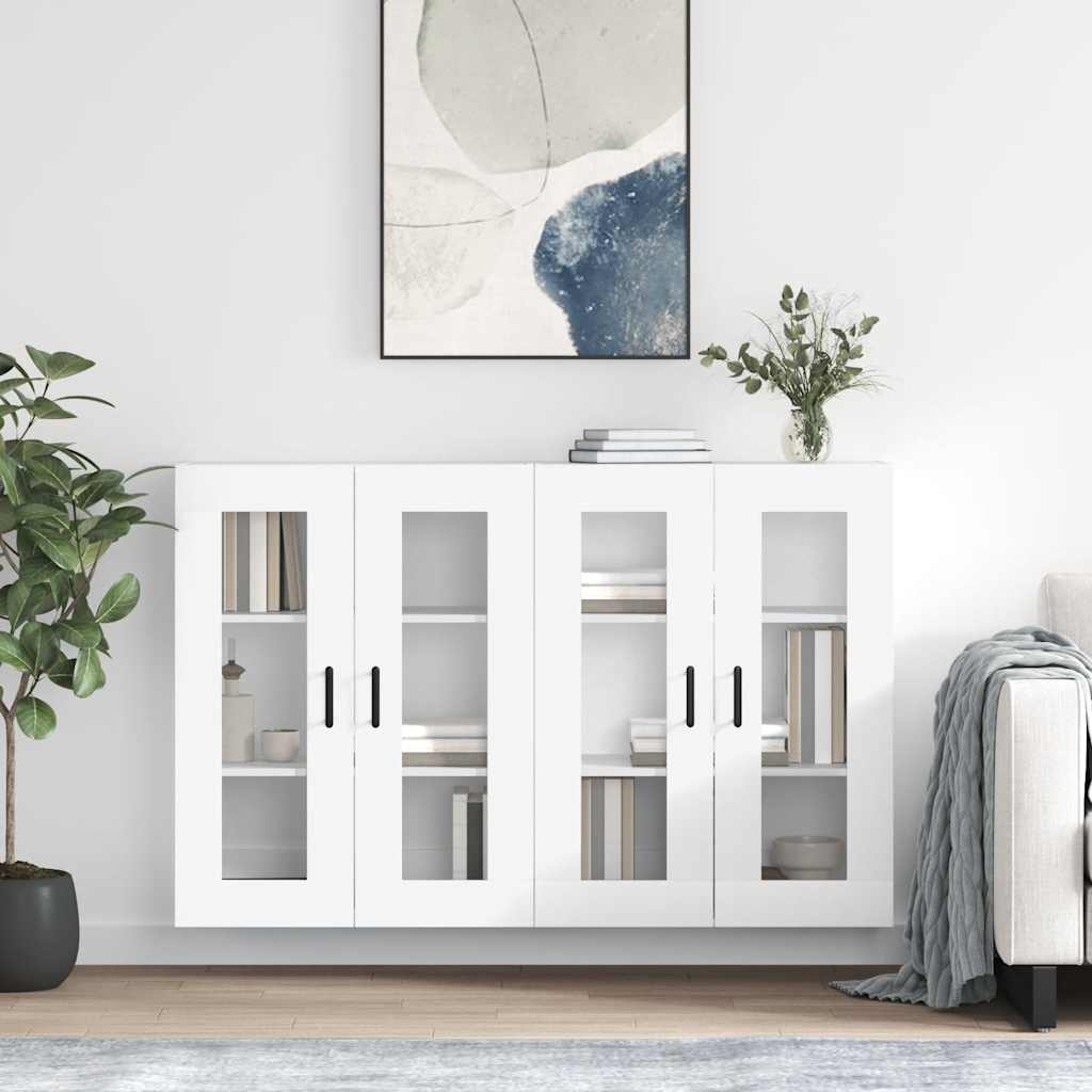 Wall Mounted Cabinets 2 pcs Engineered Wood Round Black White