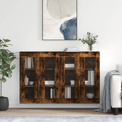 Wall Mounted Cabinets 2 pcs Engineered Wood Round Black Smoked oak