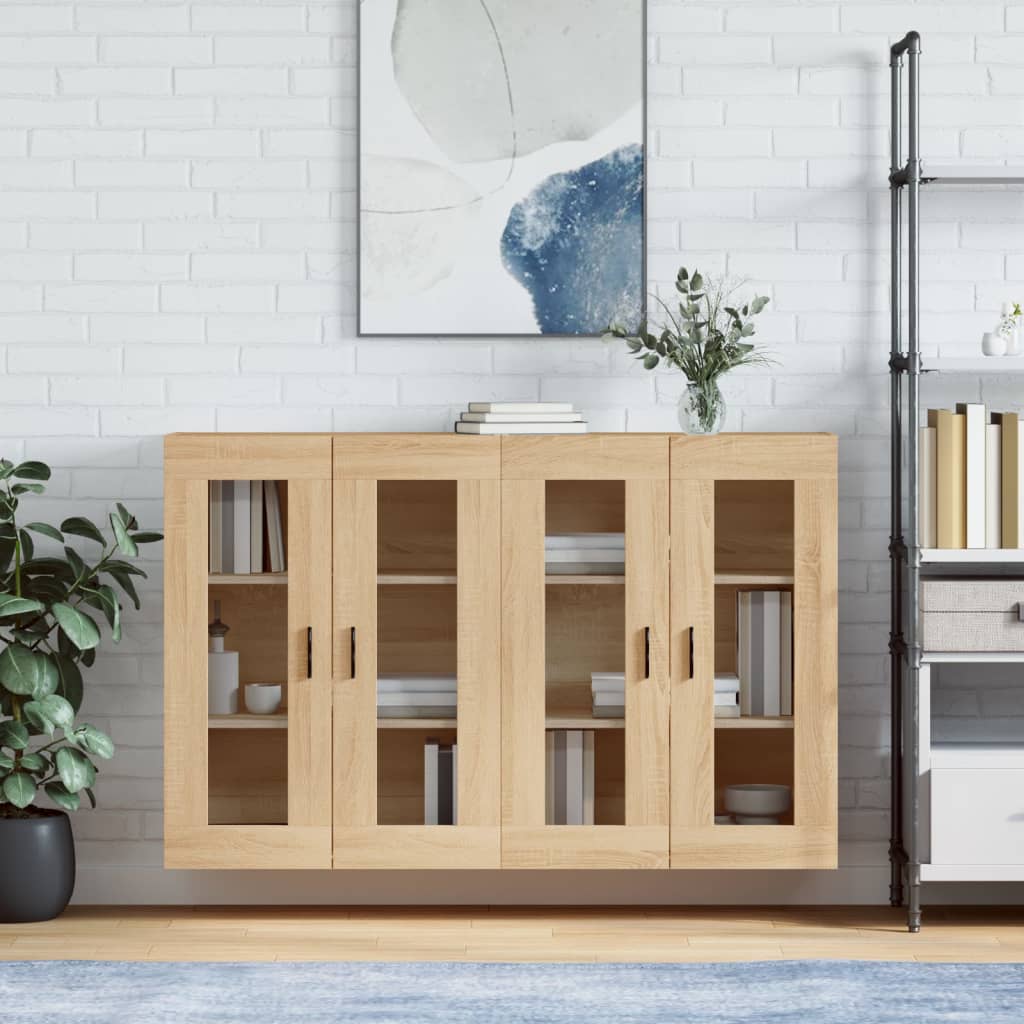 Wall Mounted Cabinets 2 pcs Engineered Wood Groove Black Sonoma oak
