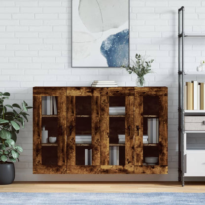 Wall Mounted Cabinets 2 pcs Engineered Wood Groove Black Smoked oak