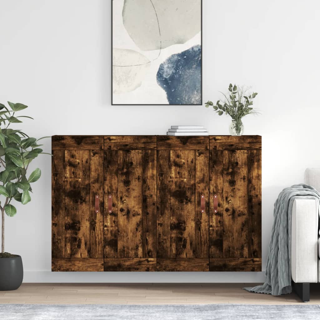 Wall Mounted Cabinets 2 pcs Engineered Wood Leather Smoked oak