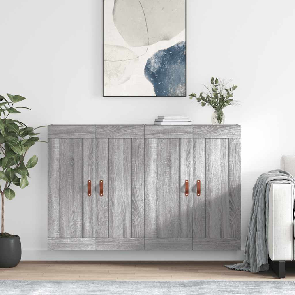 Wall Mounted Cabinets 2 pcs Engineered Wood Leather Grey sonoma