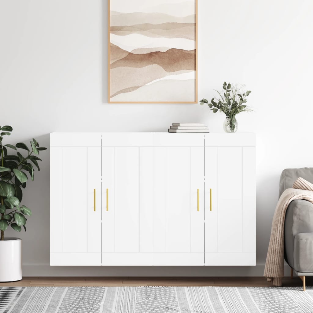 Wall Mounted Cabinets 2 pcs Engineered Wood Tube Gold White