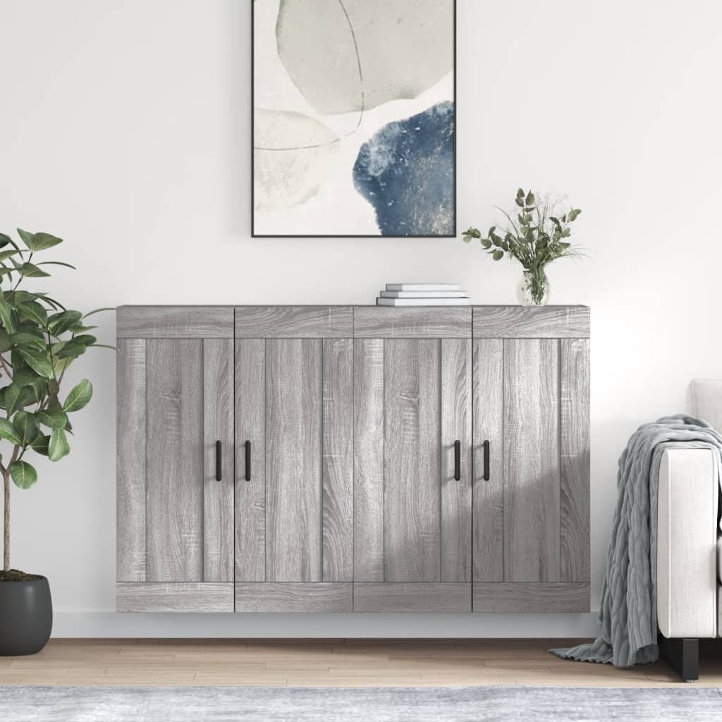 Wall Mounted Cabinets 2 pcs Engineered Wood Round Black Grey sonoma