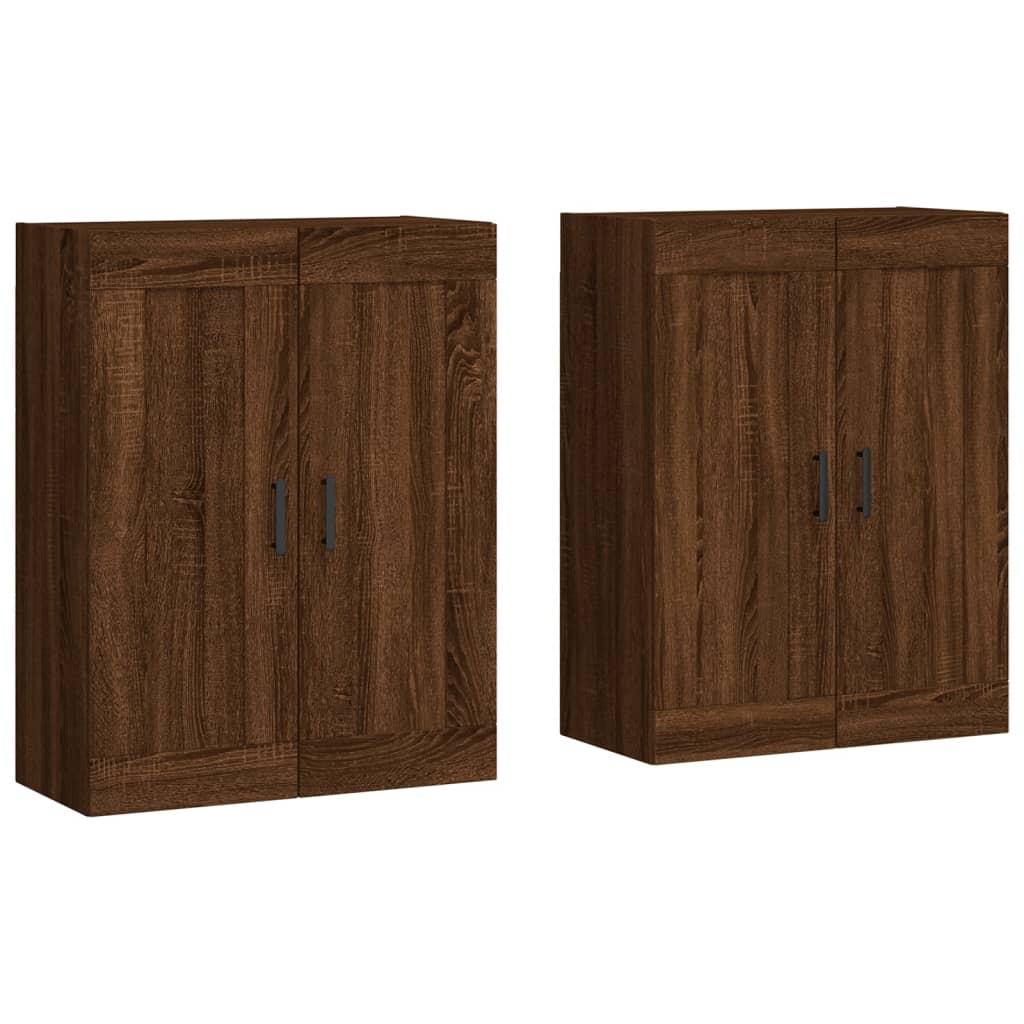 Wall Mounted Cabinets 2 pcs Engineered Wood Round Black Brown oak