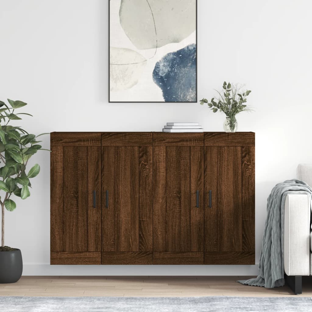 Wall Mounted Cabinets 2 pcs Engineered Wood Round Black Brown oak