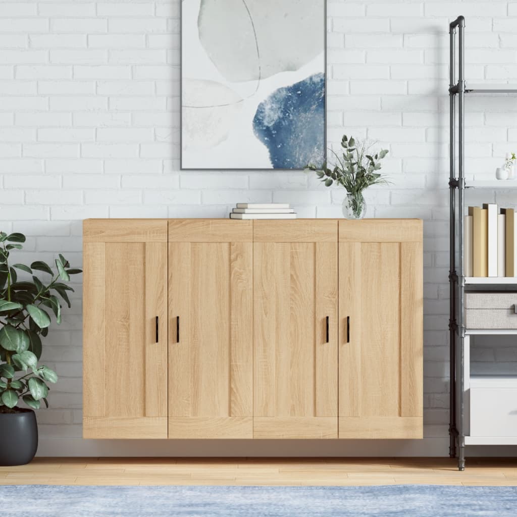 Wall Mounted Cabinets 2 pcs Engineered Wood Groove Black Sonoma oak