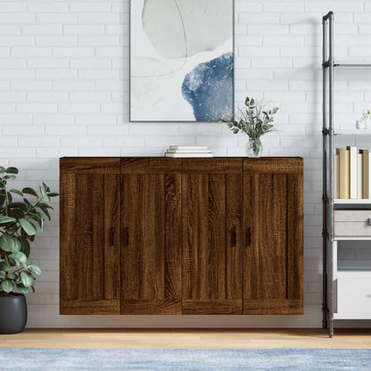 Wall Mounted Cabinets 2 pcs Engineered Wood Groove Black Brown oak